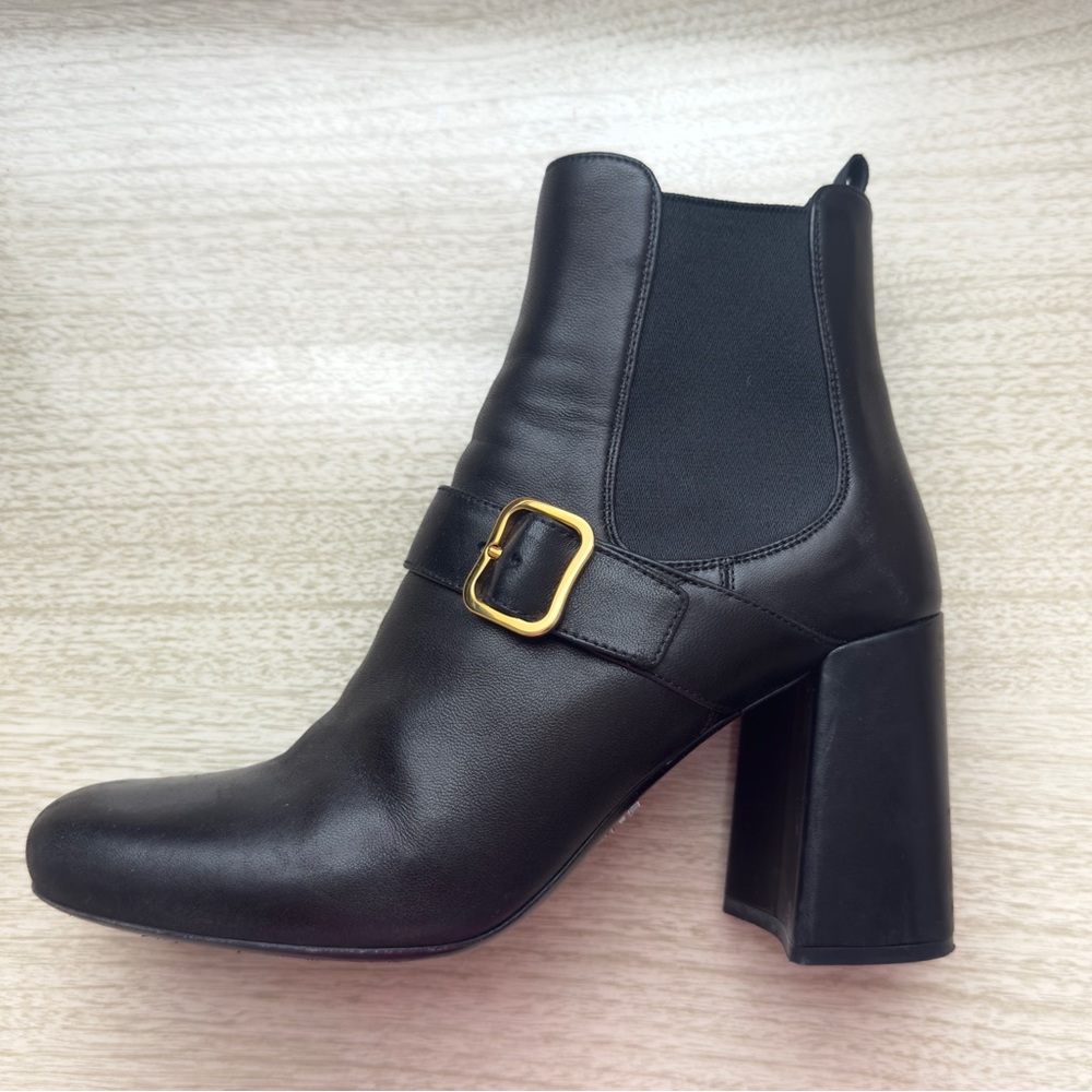 PRADA BLACK LEATHER  ANKLE BOOTS Booties LADIES HEELS SHOES 38.5/7.5 US
